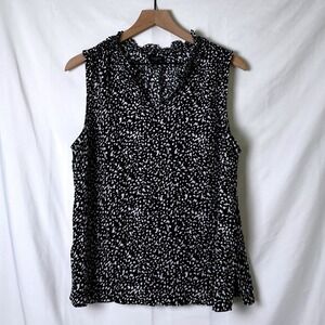 Talbots Womens Ruffle V-Neck Sleeveless Blouse Black White Size 1X Office Layer
